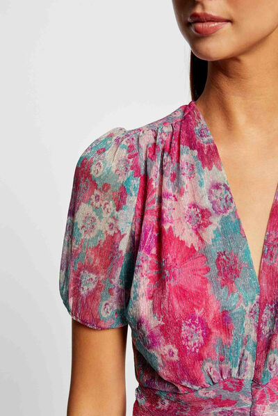 Short-sleeved t-shirt floral print pink ladies'
