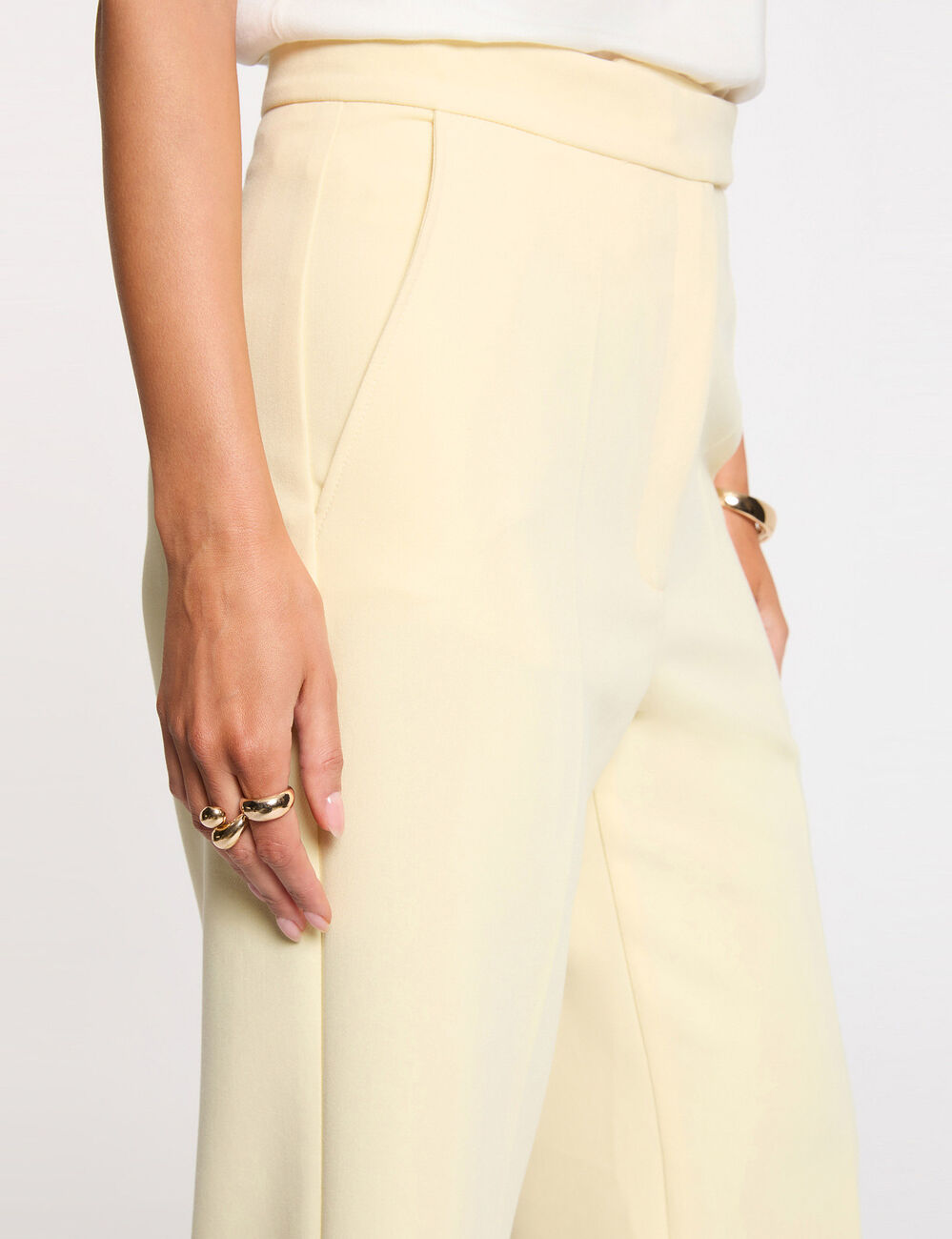 High-waisted straight trousers pastel yellow women