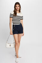 Pull col rond à rayures ivoire femme