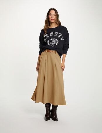 High-waisted flared skirt beige women
