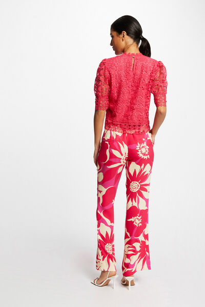 Short-sleeved blouse with lace medium pink ladies'