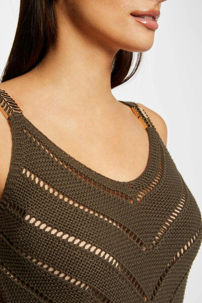 Jumper vest top with metal ornaments khaki green ladies'