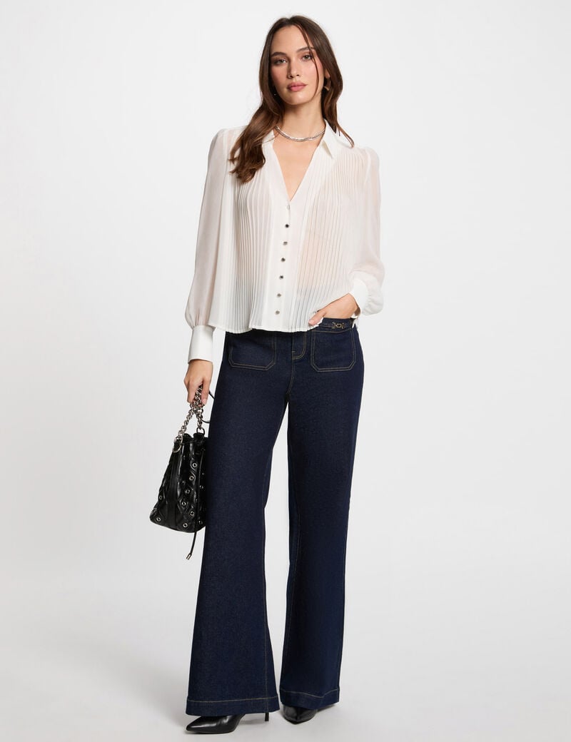 long sleeved shirt with pleats white women Long-sleeved shirt with pleats white women