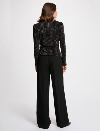 pleated v neck t shirt black women Pleated v-neck t-shirt black women