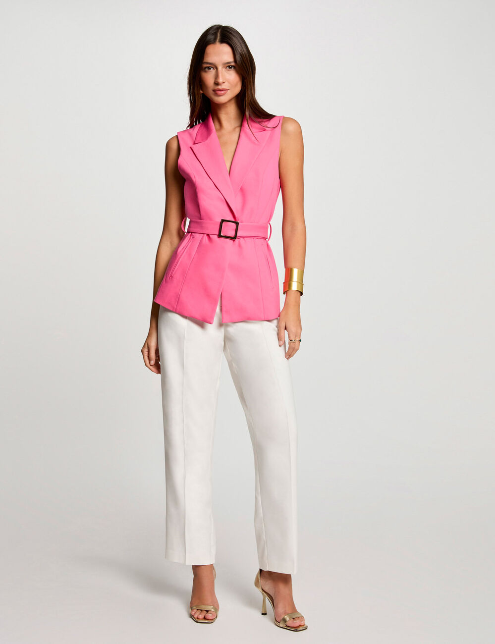 Sleeveless short jacket pink women