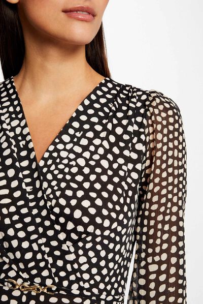 Maxi straight dress polka dot print black ladies'