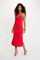 Mid-length dress with chain straps red women