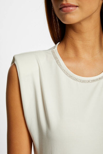Vest top wide straps padded shoulders ecru ladies'