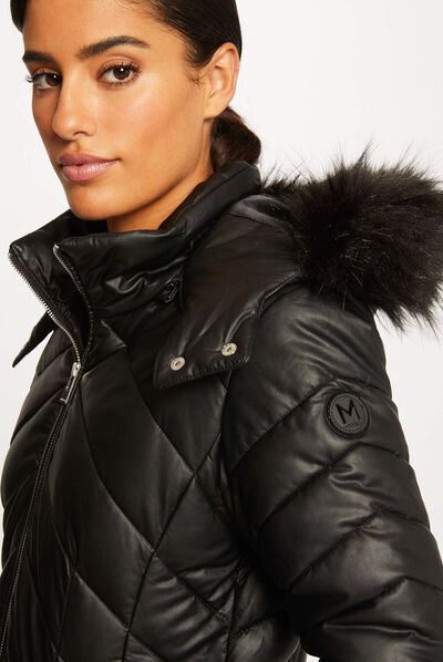 Straight padded jacket with hood black ladies'