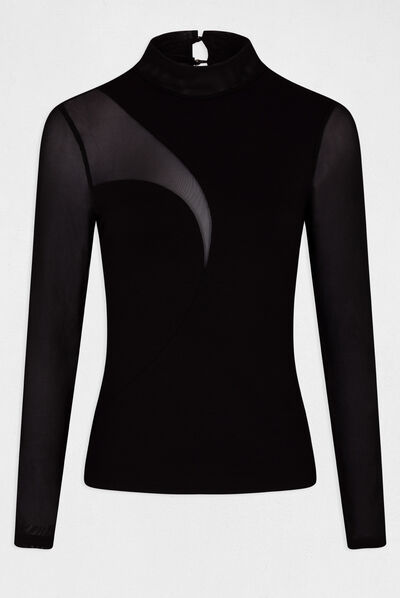 Long-sleeved t-shirt with high collar black ladies'