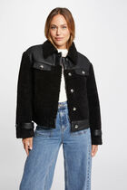 Coat faux leather details black women