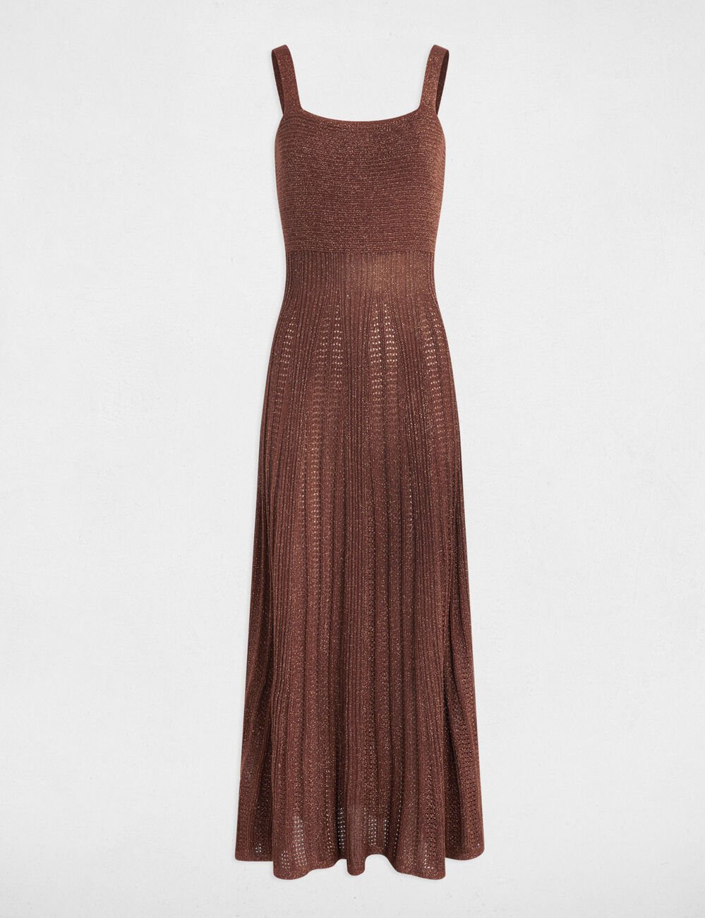 Robe tricot longue droite marron cognac femme
