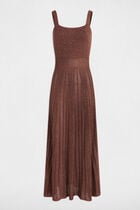 Robe tricot longue droite marron cognac femme