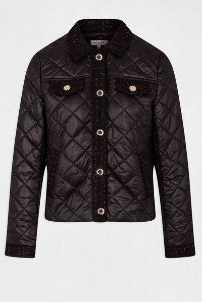 Straight buttoned padded jacket black ladies'