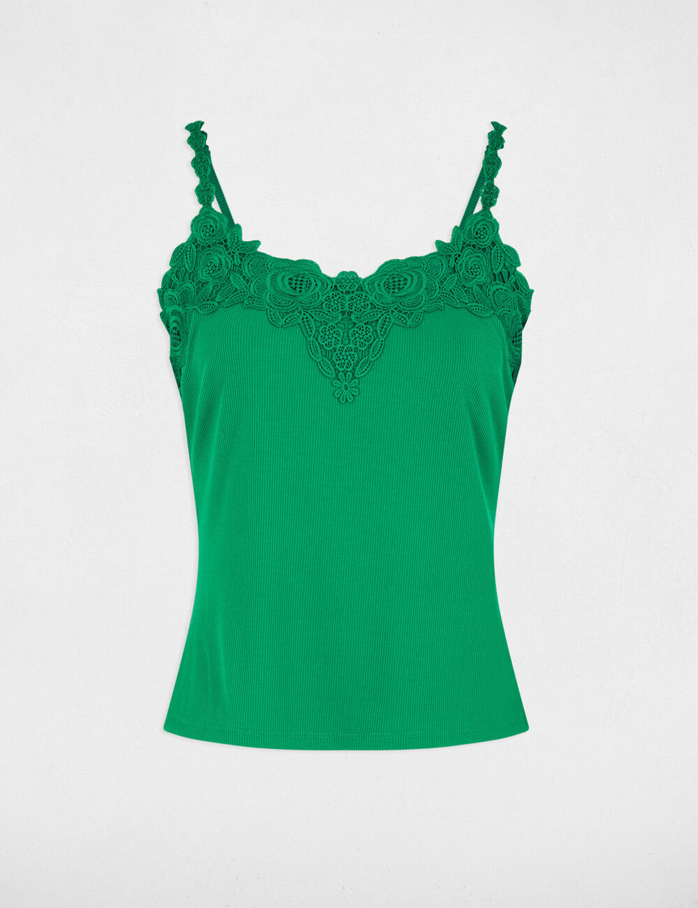Lace tank top with square neckline meadow green women