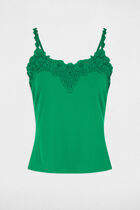 Lace tank top with square neckline meadow green women