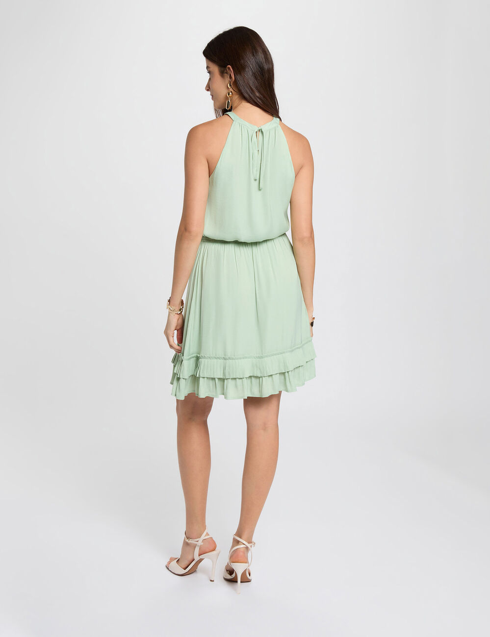 Short high neck dress pastel green women