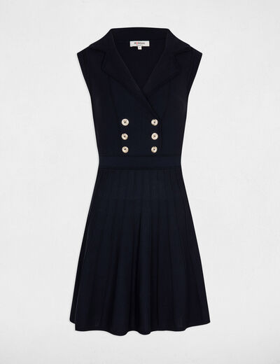 A-line knitted dress buttons navy ladies'