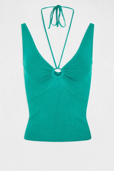 Jumper vest top with open back mid-green ladies'