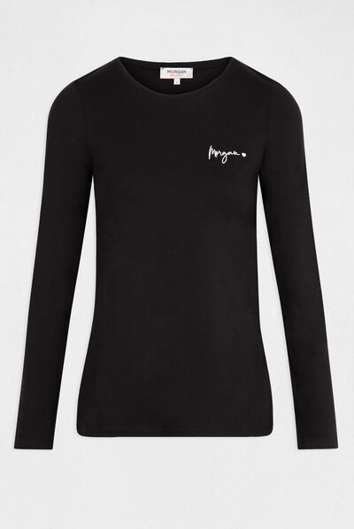 Long-sleeved t-shirt with embroidery black ladies'