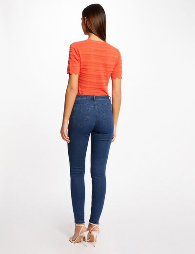 Short-sleeved jumper openwork details orange ladies'