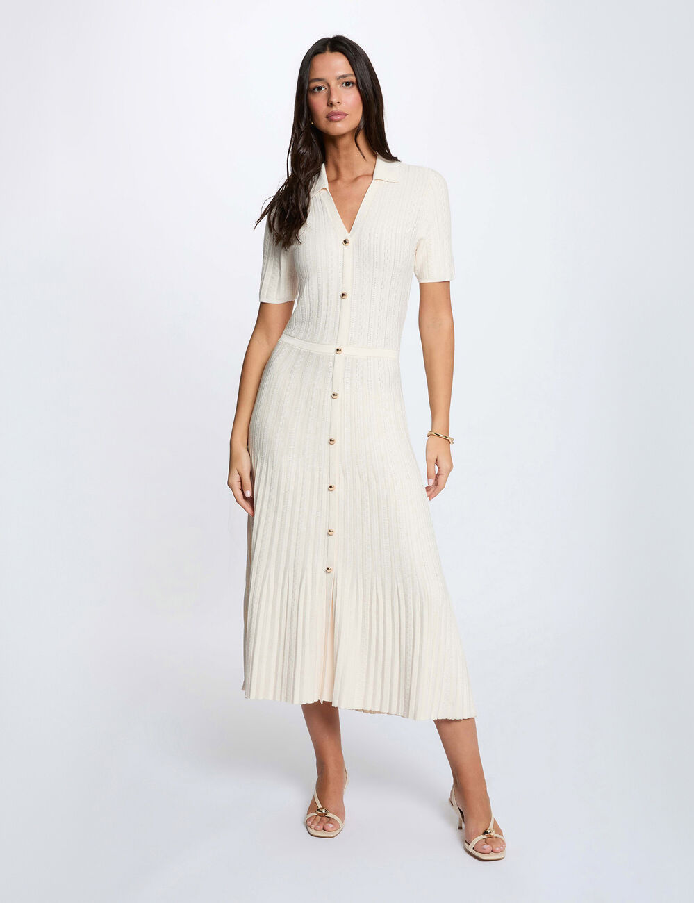 Knitted dress with folded collar ivory women