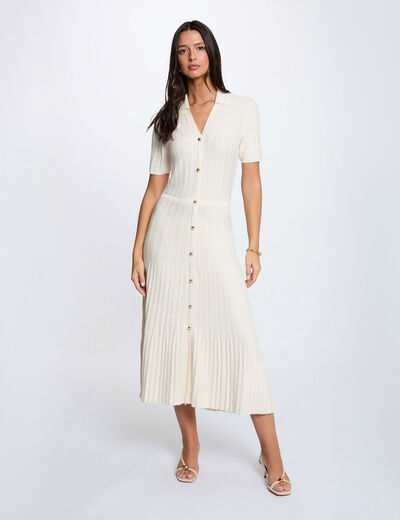 Knitted dress with folded collar ivory women