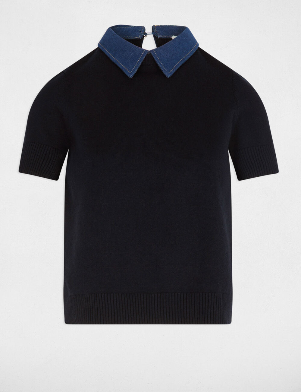 Sweater with a folded collar navy blue women