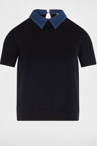 Sweater with a folded collar navy blue women