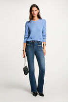 Pull col rond ajouré bleu gris femme