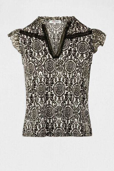 Short-sleeved t-shirt scarf print multico ladies'