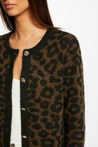 Mid-length cardigan leopard print black women