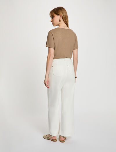 Pearl-embellished v-neck t-shirt taupe women