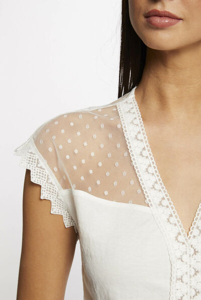 Short-sleeved t-shirt with dobby spot ecru ladies'