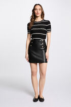 Pull manches courtes rayé noir femme