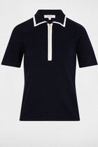 Pull col polo zippé bleu marine femme