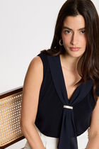 T-shirt with tie neck navy blue women