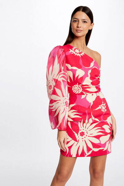 Fitted asymetrical dress floral print multico ladies'