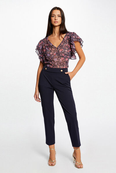 Cropped fitted suit trousers navy ladies'