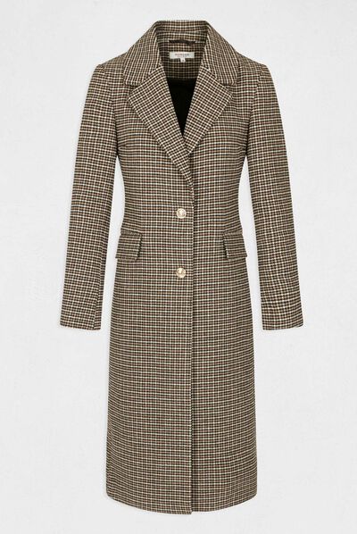 Straight buttoned printed coat chestnut brown ladies'