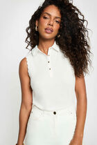 Sleeveless top with a lapel collar white women