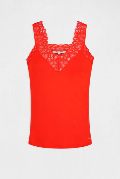 Vest top wide straps with lace medium red ladies'