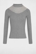 Long-sleeved jumper with high collar mid-grey women