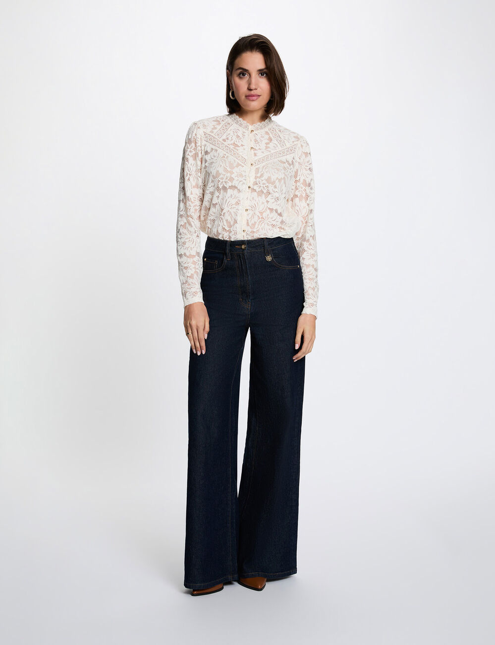 Lace high neck t-shirt ivory women
