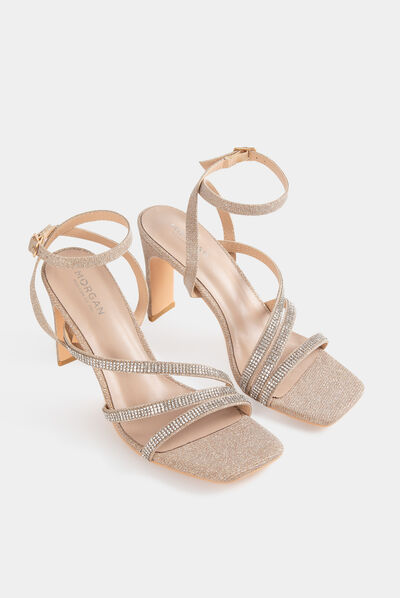 Sandals with heels and spangles beige ladies'