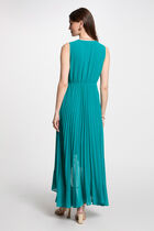 Pleated loose maxi dress turquoise blue women