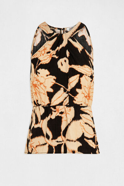 Sleeveless blouse with vegetal print multico ladies'