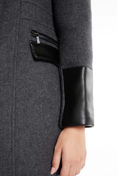 Straight zipped coat with hood anthracite grey ladies'