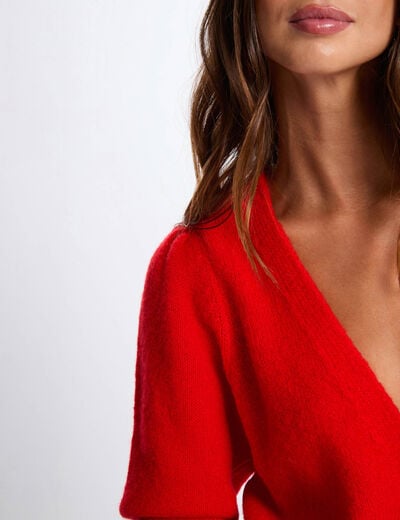 Cardigan with puff sleeves red women