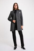 Fitted boucle coat dark grey women